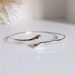 Waterdrop 925 Sterling Silver Adjustable Bangle Bracelet, Teardrop Bangle, Gift